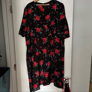 90s Style Floral Faux Wrap Dress